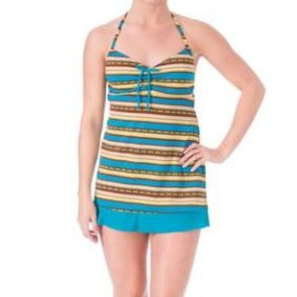 Mainstream Striped Halter Swimdress - Picture 1 of 9